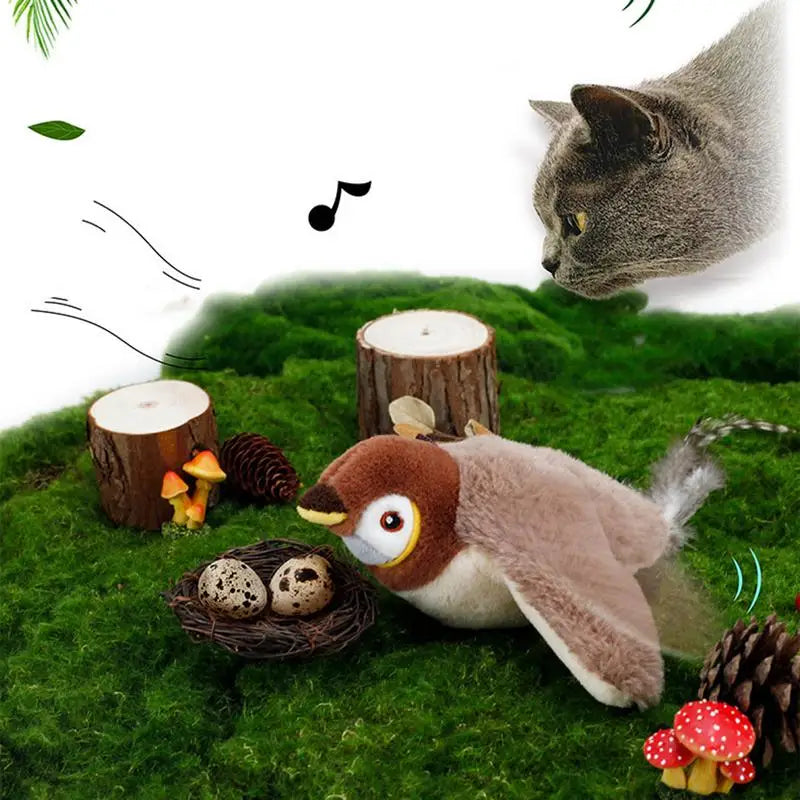 Bird Cat Toy Flapping Plush Toys Simulation Bird Toy Sparrow USB Rechargeable Vivid Chirping Kitten Toys Interactive Cat Toys