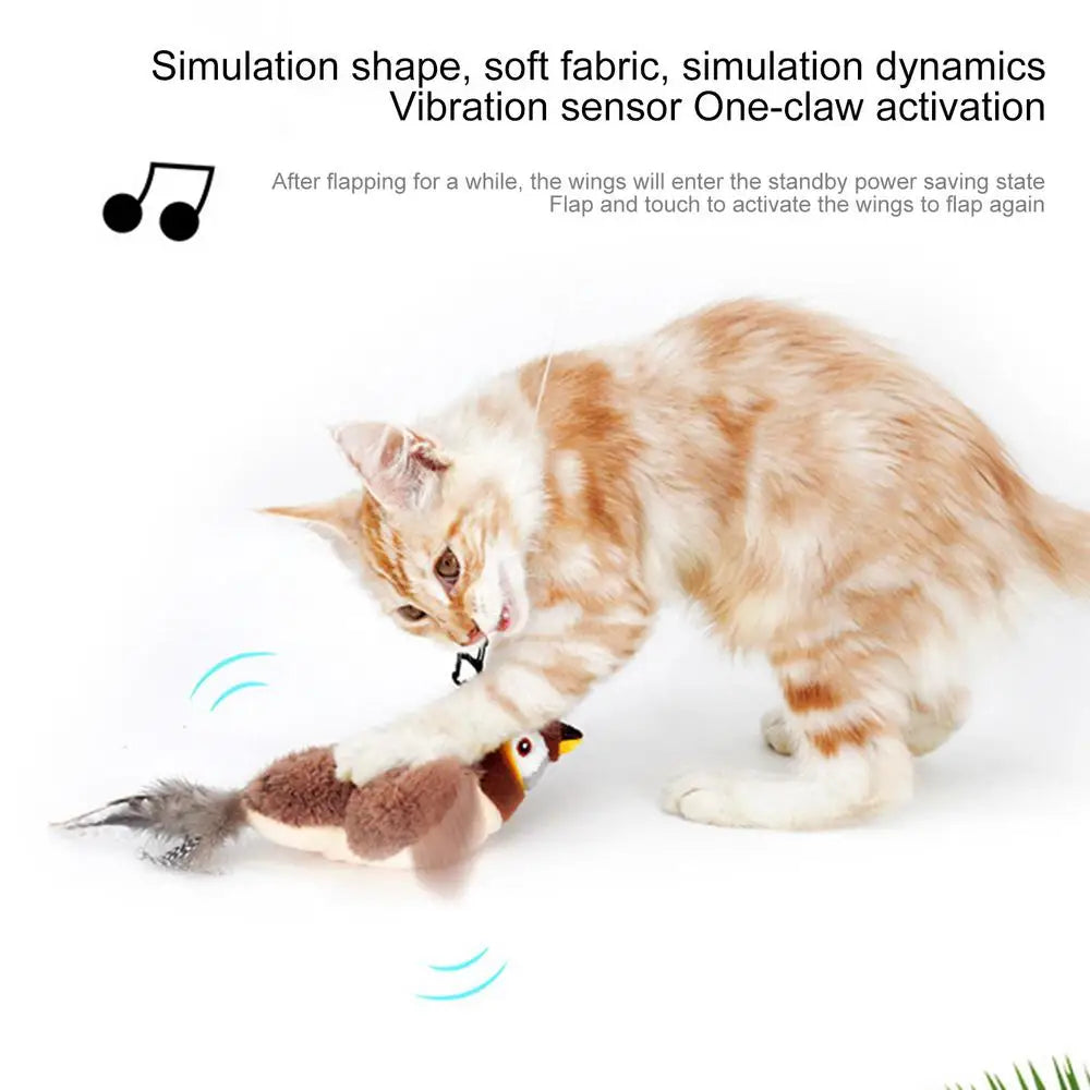 Bird Cat Toy Flapping Plush Toys Simulation Bird Toy Sparrow USB Rechargeable Vivid Chirping Kitten Toys Interactive Cat Toys
