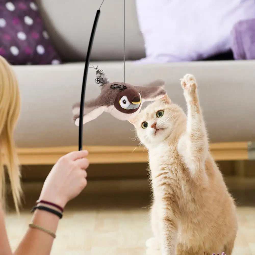 Bird Cat Toy Flapping Plush Toys Simulation Bird Toy Sparrow USB Rechargeable Vivid Chirping Kitten Toys Interactive Cat Toys