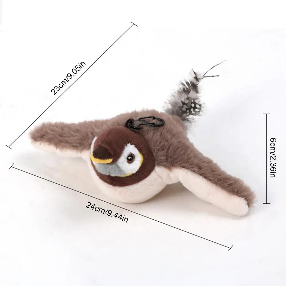 Bird Cat Toy Flapping Plush Toys Simulation Bird Toy Sparrow USB Rechargeable Vivid Chirping Kitten Toys Interactive Cat Toys