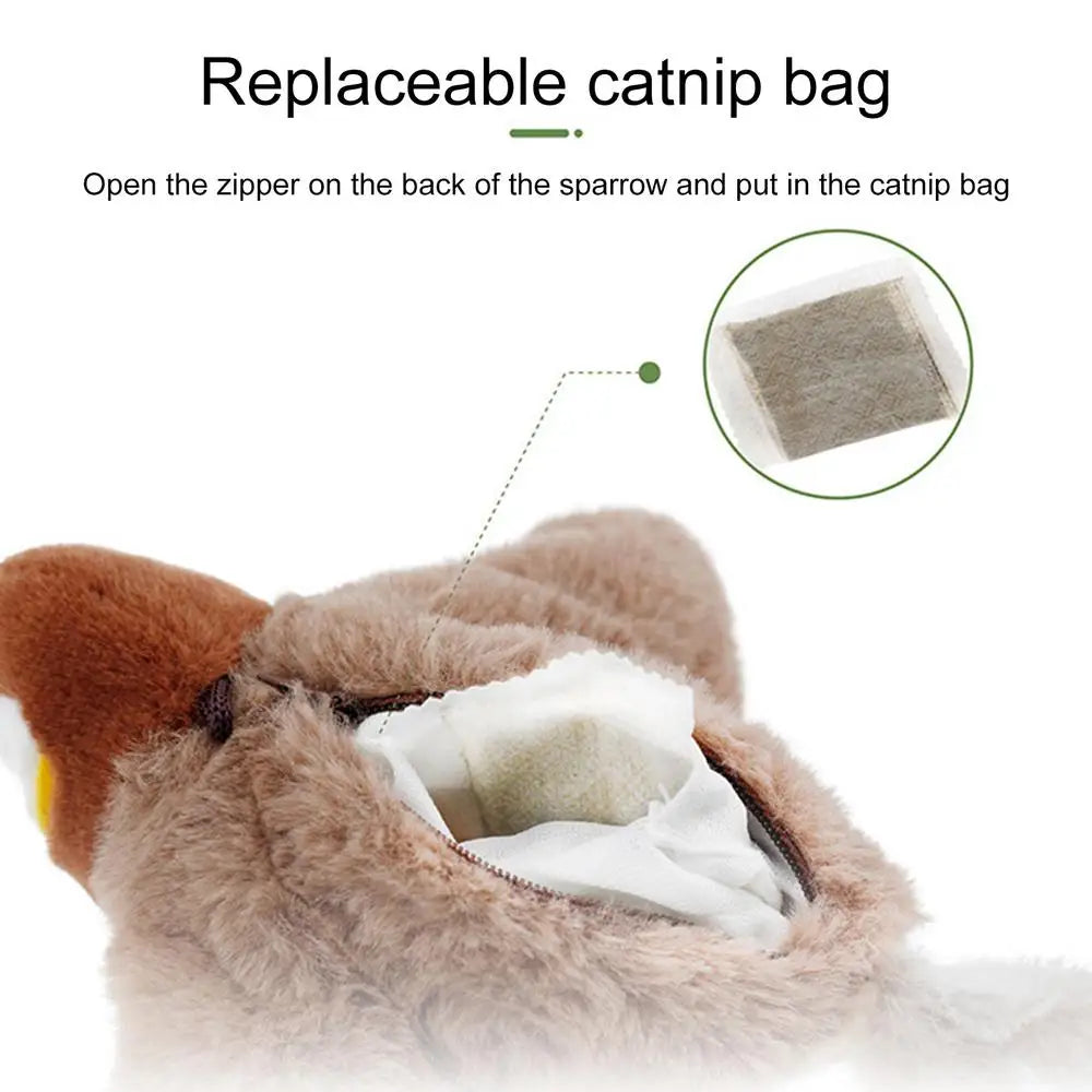 Bird Cat Toy Flapping Plush Toys Simulation Bird Toy Sparrow USB Rechargeable Vivid Chirping Kitten Toys Interactive Cat Toys