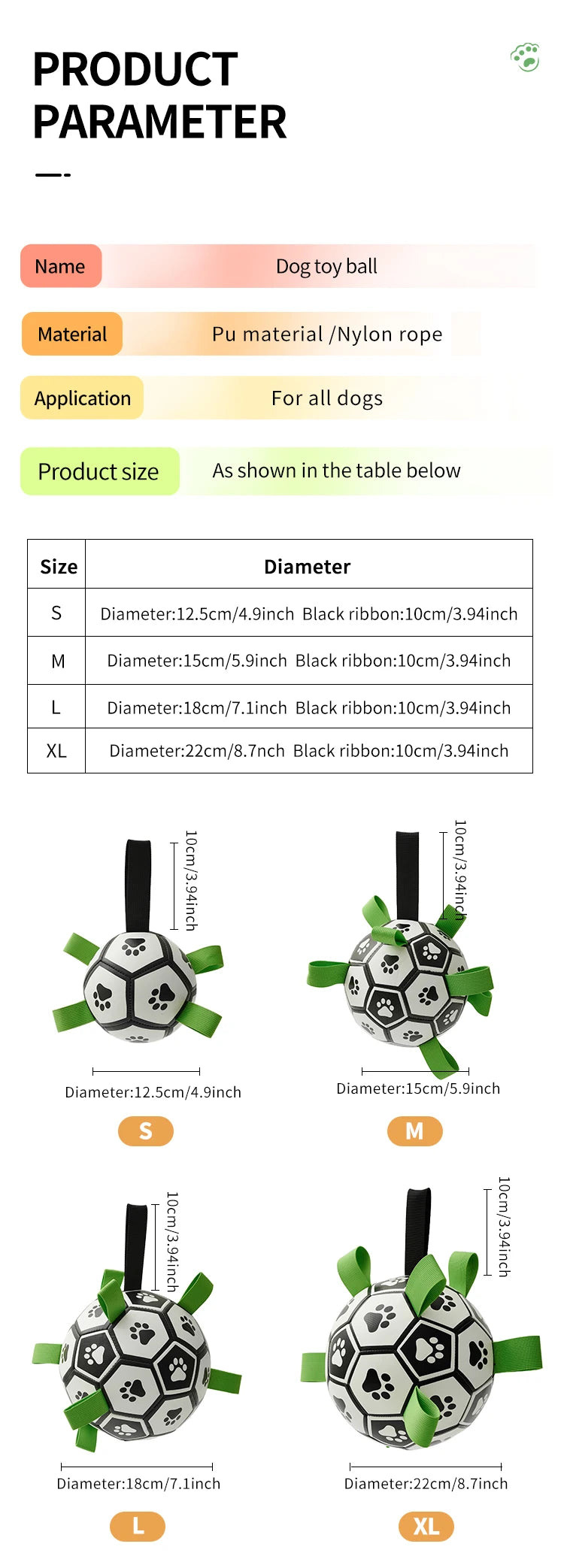 Dog Toys Soccer Ball with Straps Interactive Dog Toy for Tug of War Puppy Pet Toys for Large Dogs Chihuahua Dog Accessories