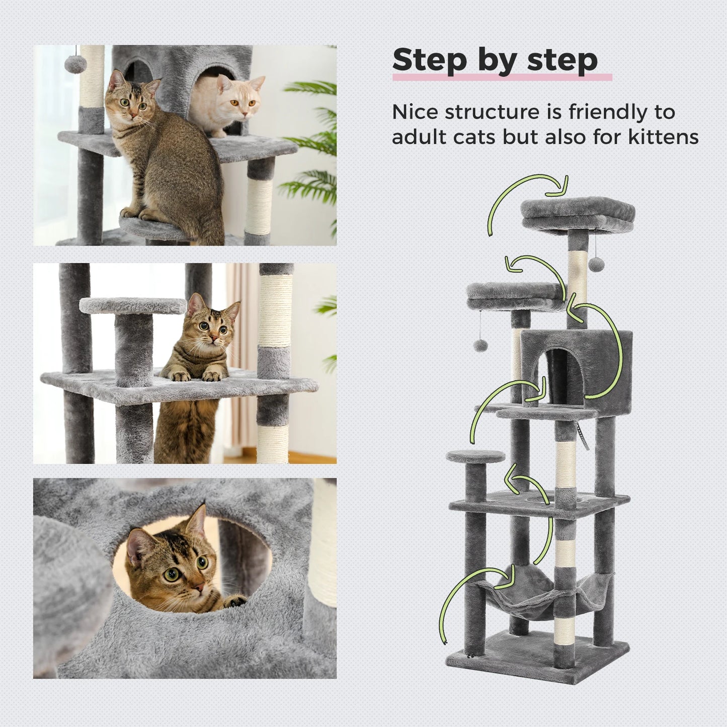 Multi-Level Cat Tree with Scratching Posts, Cozy Hammock, Plush Cat Tower for Indoor, Cat Condo Bed, Cat Accessories, Cat Toys