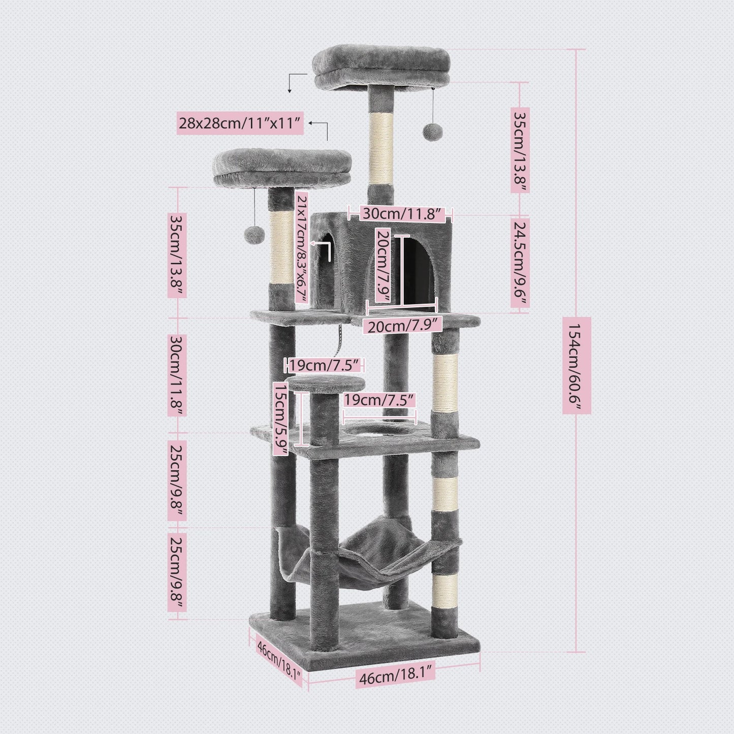 Multi-Level Cat Tree with Scratching Posts, Cozy Hammock, Plush Cat Tower for Indoor, Cat Condo Bed, Cat Accessories, Cat Toys