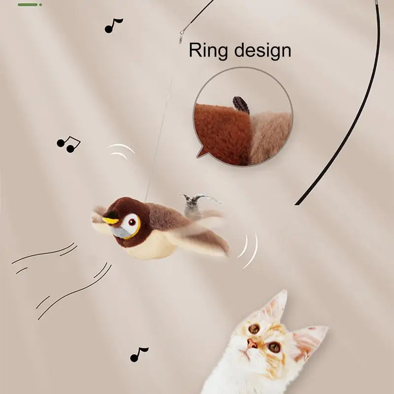 Bird Cat Toy Flapping Plush Toys Simulation Bird Toy Sparrow USB Rechargeable Vivid Chirping Kitten Toys Interactive Cat Toys