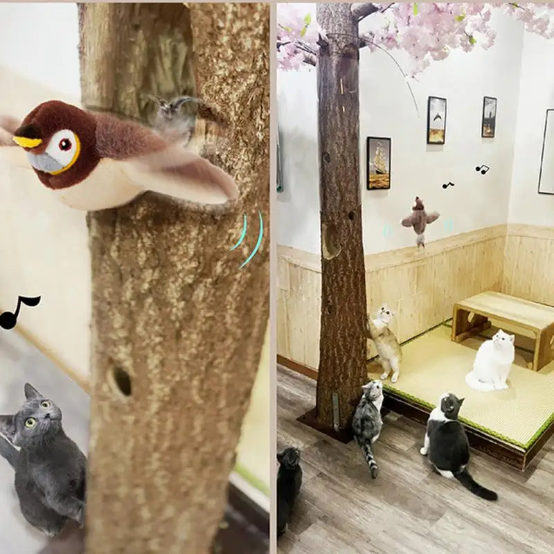 Bird Cat Toy Flapping Plush Toys Simulation Bird Toy Sparrow USB Rechargeable Vivid Chirping Kitten Toys Interactive Cat Toys