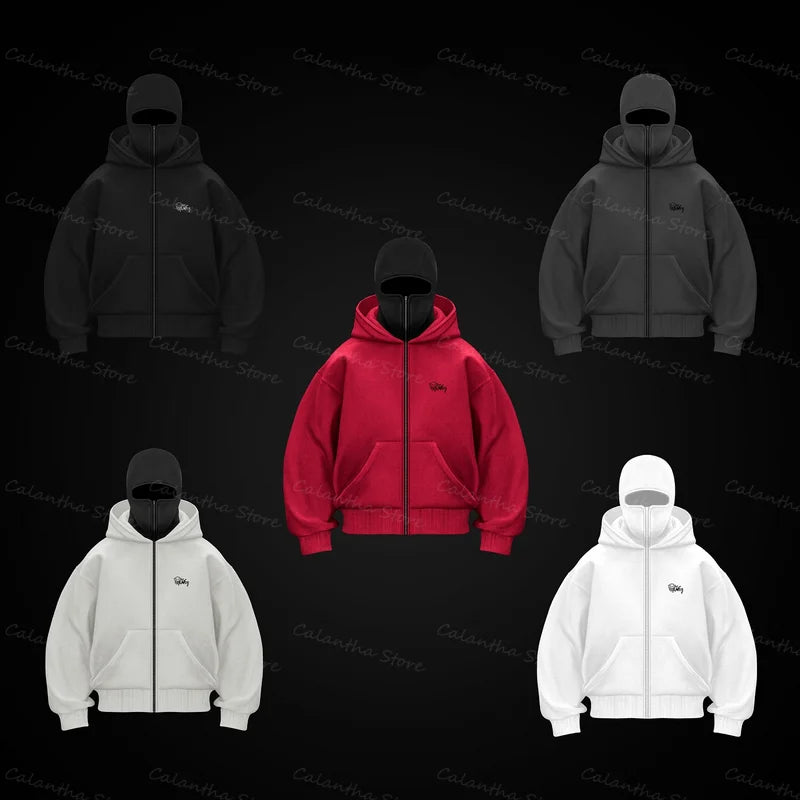 Men's Balaclava Zip Hoodie Winter Warm Casual Sweatshirt with Hooded Face Mask Zipper Design Sports Jacket Outdoor Activities