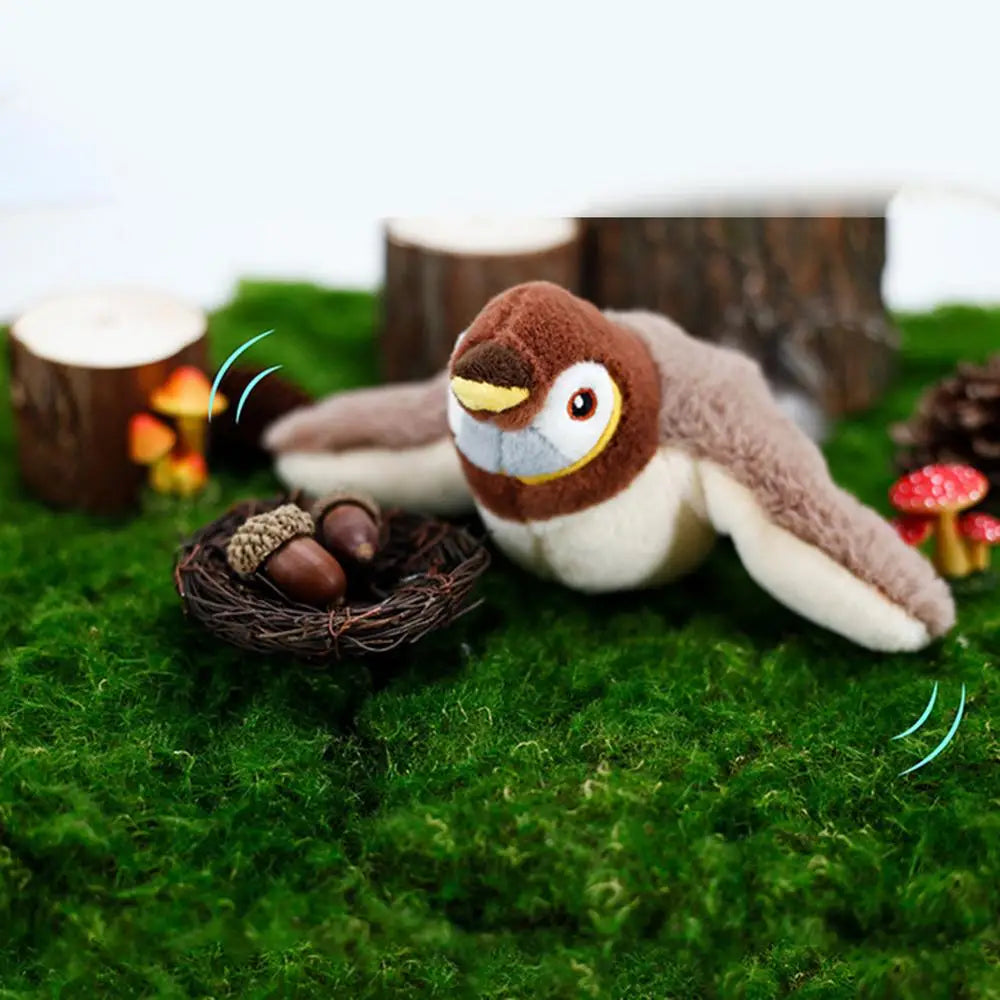 Bird Cat Toy Flapping Plush Toys Simulation Bird Toy Sparrow USB Rechargeable Vivid Chirping Kitten Toys Interactive Cat Toys